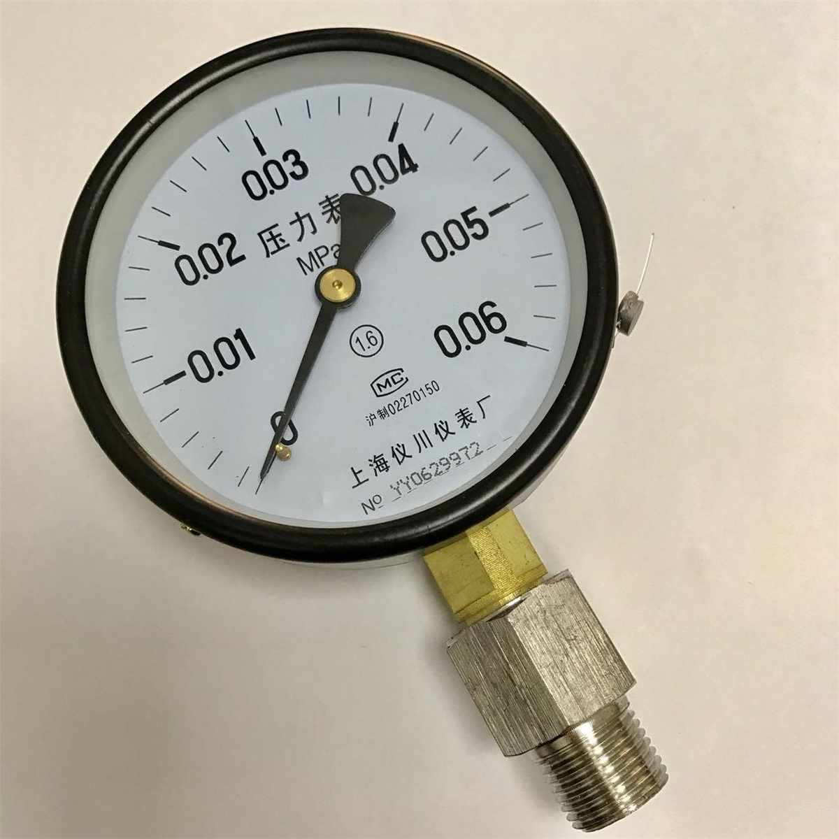 。压力表 直径100mm 压力0-0.06mpa 带不锈钢接头G1/2 钢制喷漆外
