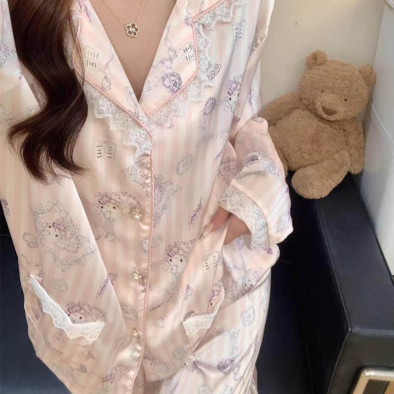 可爱睡衣女春秋季天2026新款长袖真丝少女高级感可外穿夏天家居服