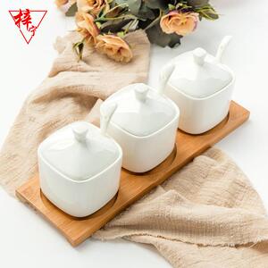 梓宁纯白骨瓷调味盒带盖子陶瓷创意厨房家用盐罐佐料盒调味罐3祇