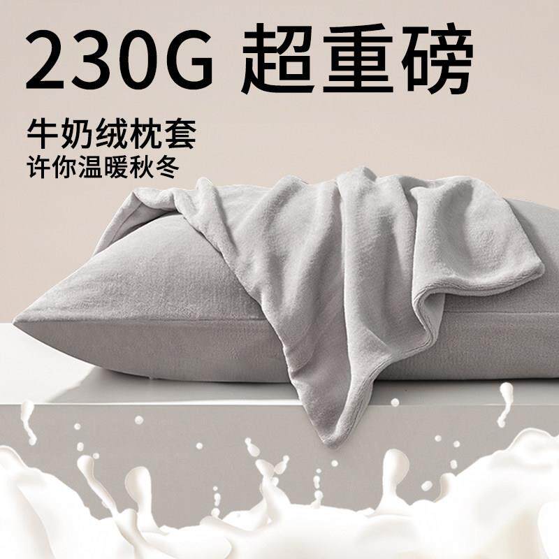 JUND高档牛奶绒枕套一对装枕头套单个装秋冬寄加绒枕芯套男珊瑚绒