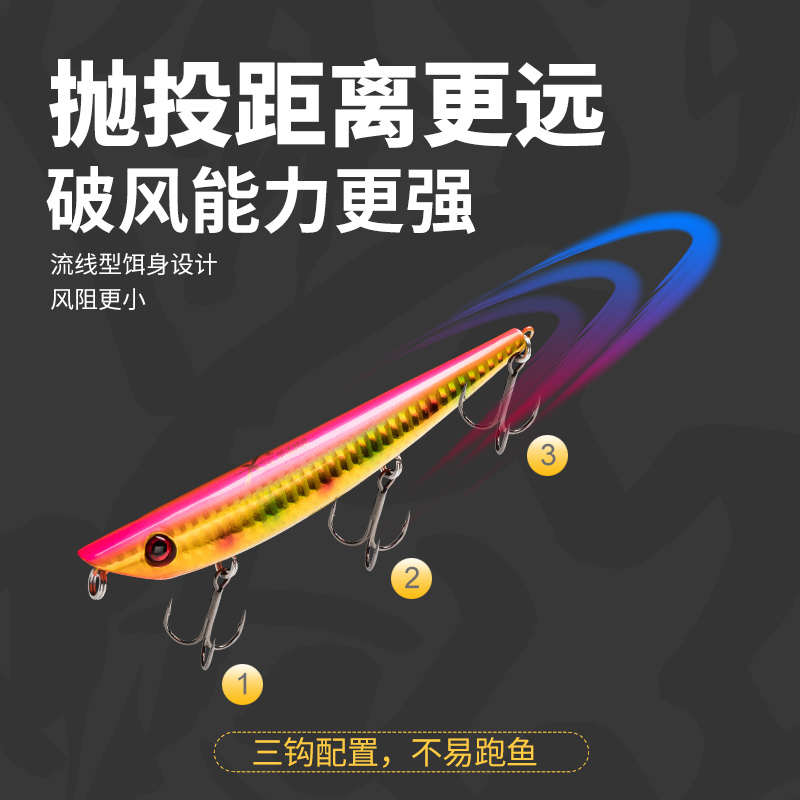 国王路亚 之字狗铅笔5327远投噪音响珠浮水面翘嘴鲈鱼假鱼饵拟饵