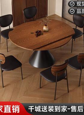 方圆两用复KAN木古风家用大小户圆型伸缩白蜡木桌中风实餐桌古椅