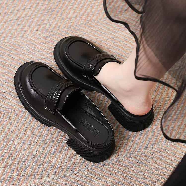 小个子增高包头半拖鞋女外穿2025年夏季新款懒人鞋无后跟乐福皮鞋