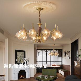中古客厅吊式 复花古美民宿铜灯色朵玻 灯创意实木389餐厅卧室日式