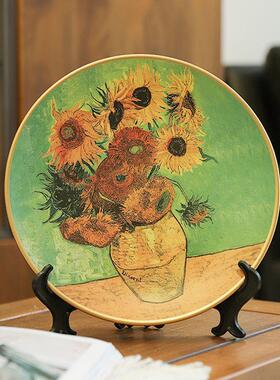 梵高画装饰子陶盘瓷摆件挂盘客XRS厅视柜向日葵欧式复古创意摆油