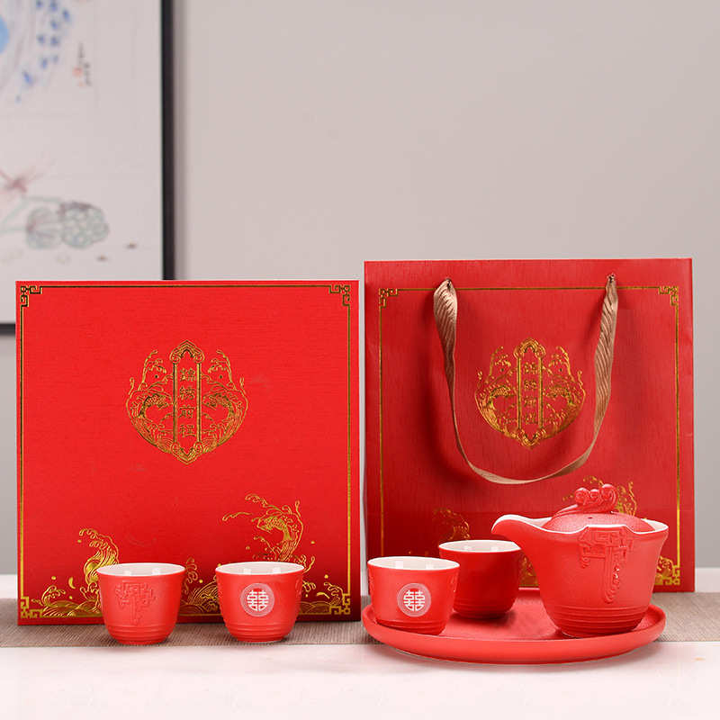 送回礼闺中式套装朋友结婚套装茶杯陪嫁新娘茶壶批发蜜茶具送结婚