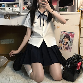 樱禾/喵铃少女原创jk衬衫短袖夏季 日系校供白蓝色刺绣女衬衣制服