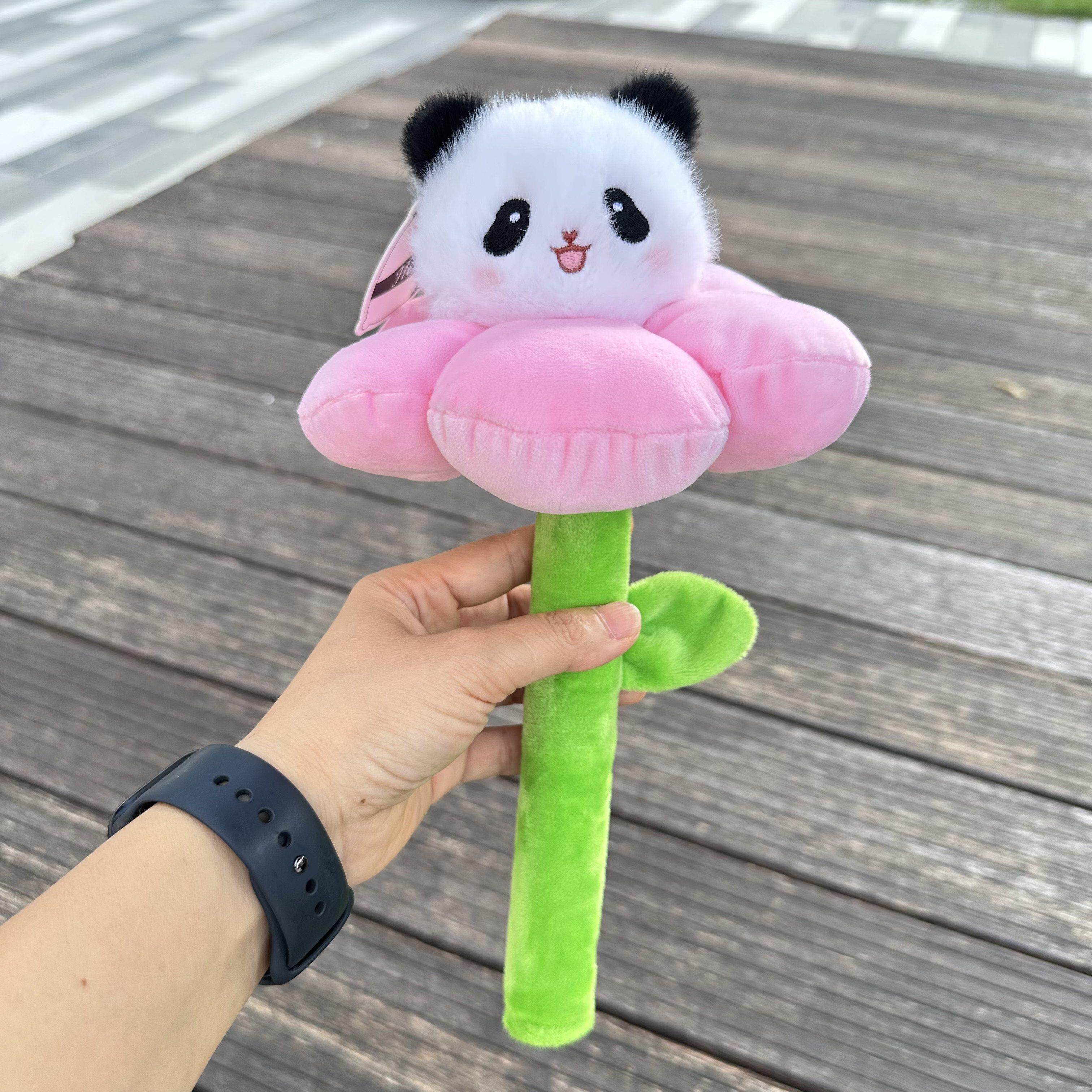 可爱花朵熊猫公仔竹子棒玩偶毛绒玩具按摩棒成都纪念品送小朋友