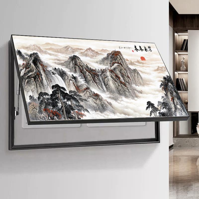 大尺寸加宽电表箱装饰画 画遮盖网路线 线箱双层轻奢铝框液压杆上