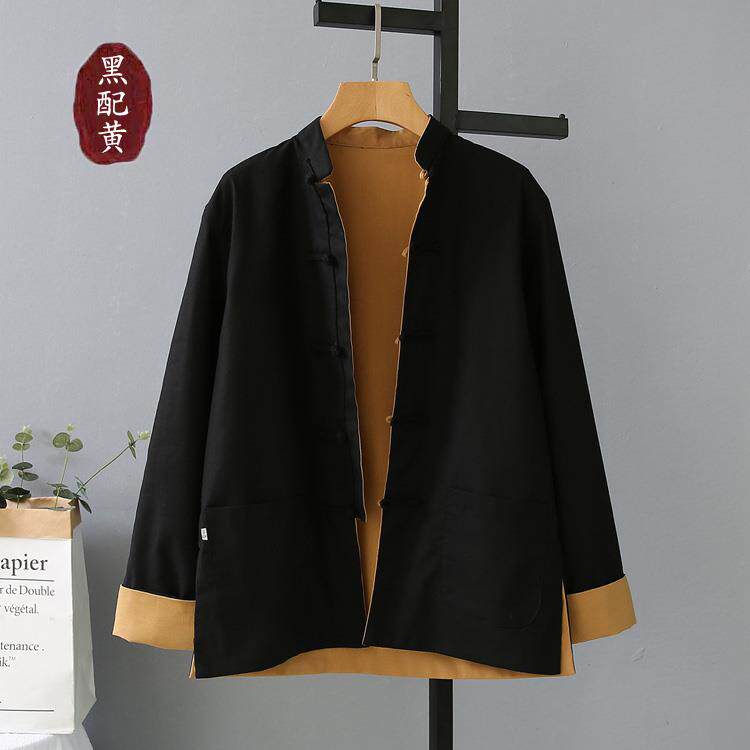正品盘棉麻两面穿装休闲国风外唐套太极中服情侣男女士立领扣汉服