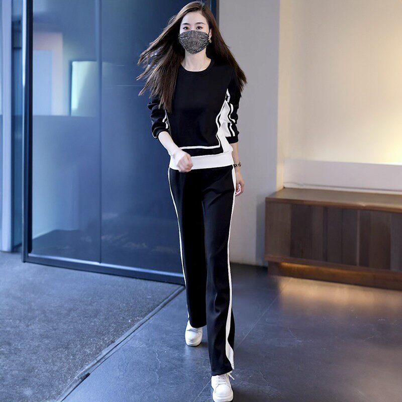 时尚休闲运动卫衣套装女春秋2026年新款洋气宽松显瘦阔腿裤两件套