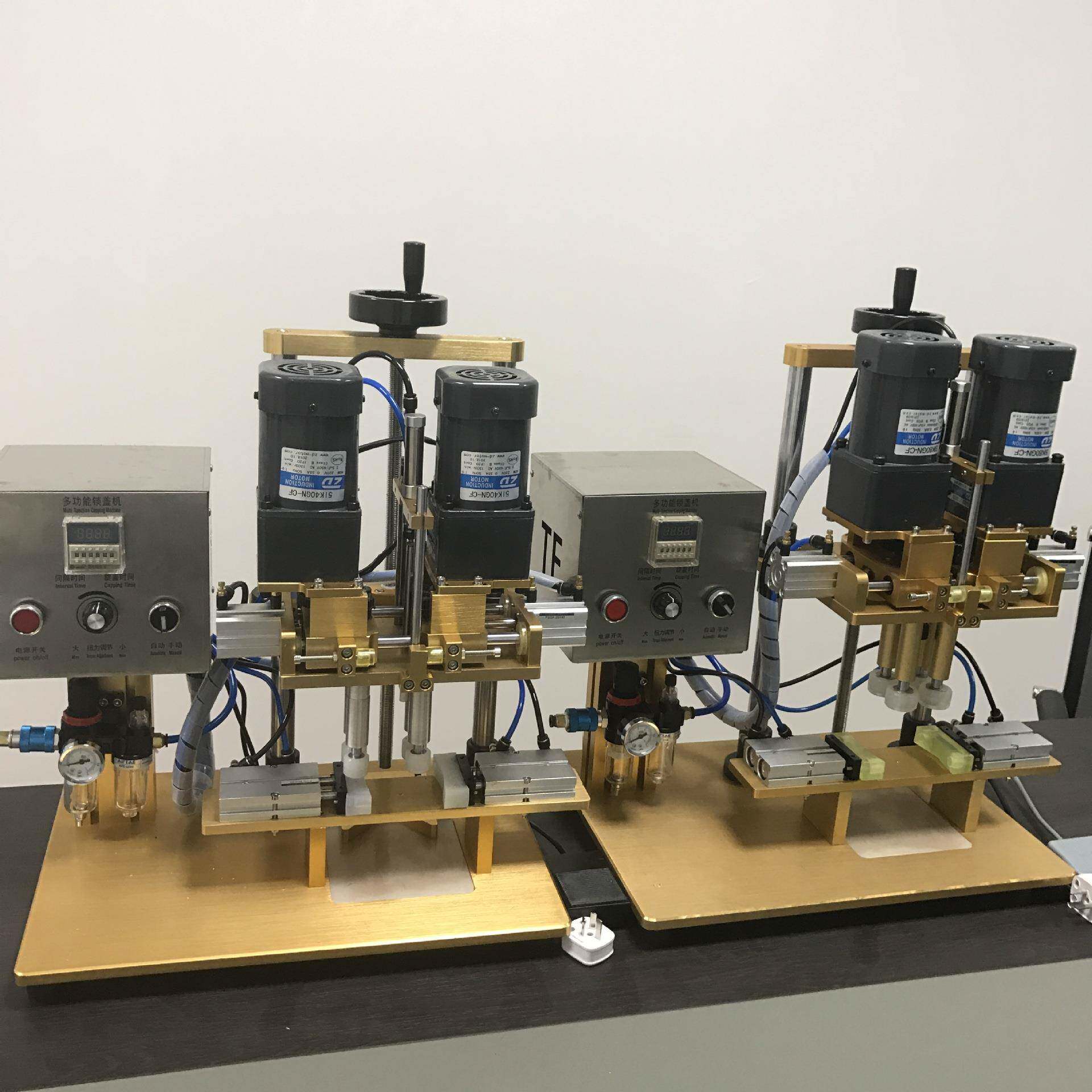 喷头泵头圆瓶盖鸭嘴盖瓶盖半自动四轮旋盖机化妆品拧盖锁盖机