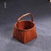 竹编提篮覆古圆形竹篮子手提篮竹筐茶具收纳篮普洱茶叶收纳竹筐