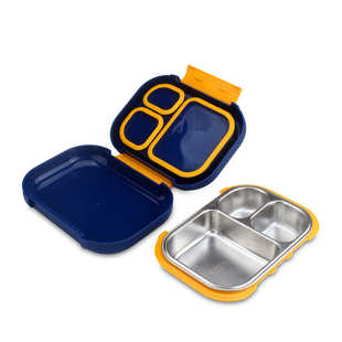 不锈钢三格分格饭盒新款长方形餐盒学生儿童便当盒成人饭盒840ML