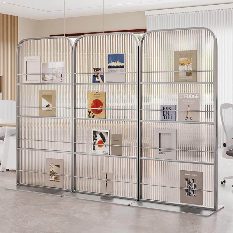 办公室书架隔断现代简约铁艺玻璃屏可移动装饰屏风隔断客厅遮挡