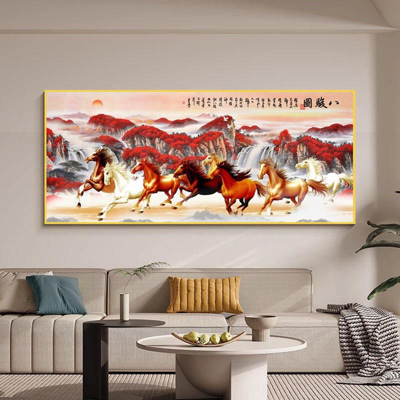 八骏图挂画壁画国画挂画客厅马到成功沙发装饰图骏马办公室背景墙