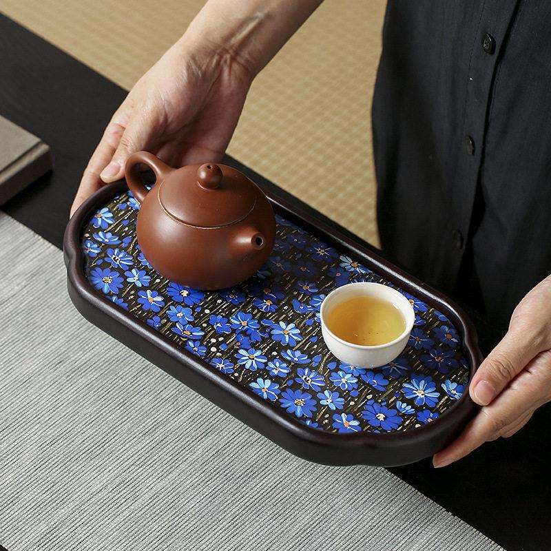 漂亮雏菊吸水茶盘新中式颜值干泡盘一人小型家用茶托盘创意摆件