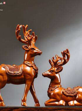 花梨木雕刻梅花鹿饰品家居客厅实木对家居办公陈设酒柜装饰工艺品