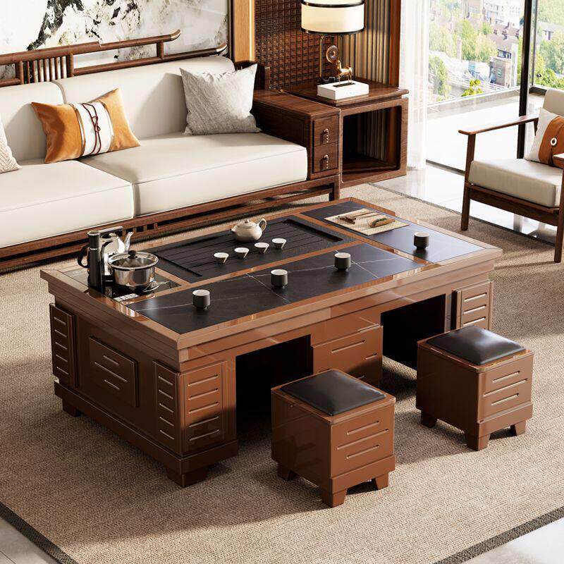 实木功夫茶桌现代家用茶几带烧水壶办公泡茶台全自动茶具整套一体