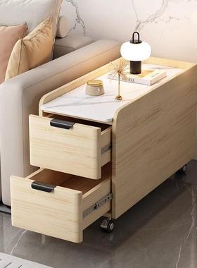 CYS可移动沙发柜客岩板几夹缝实边皮质储木物柜带轮茶水厅侧边柜