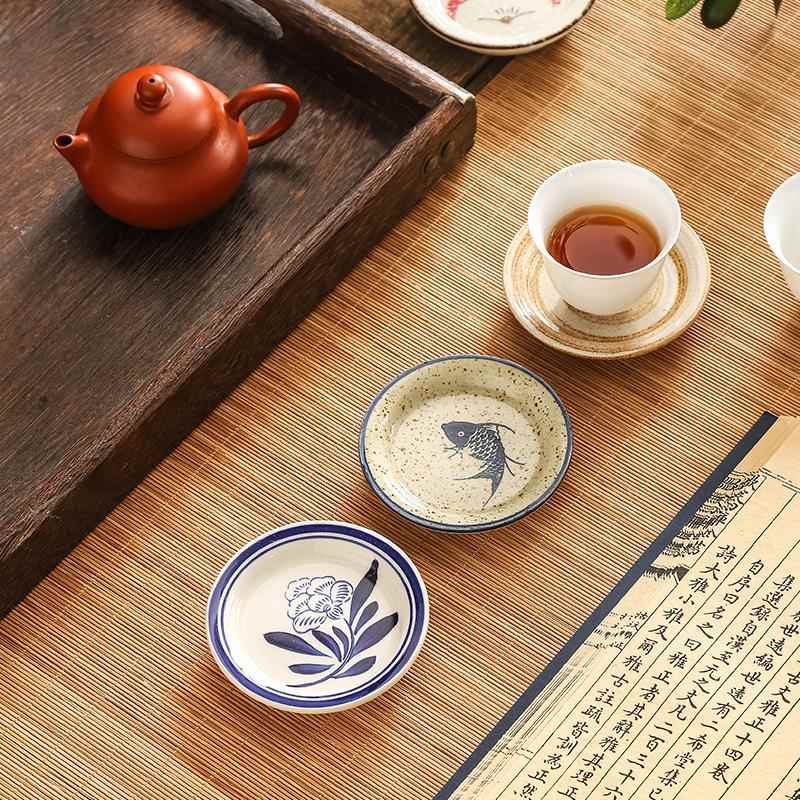 茶杯垫杯托家用茶道茶杯隔热垫茶垫新中式高档手绘陶瓷防烫茶杯托