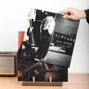 黑胶唱片收纳架CD唱片子放架子LP黑胶桌面陈列支架实木黄铜碟片存