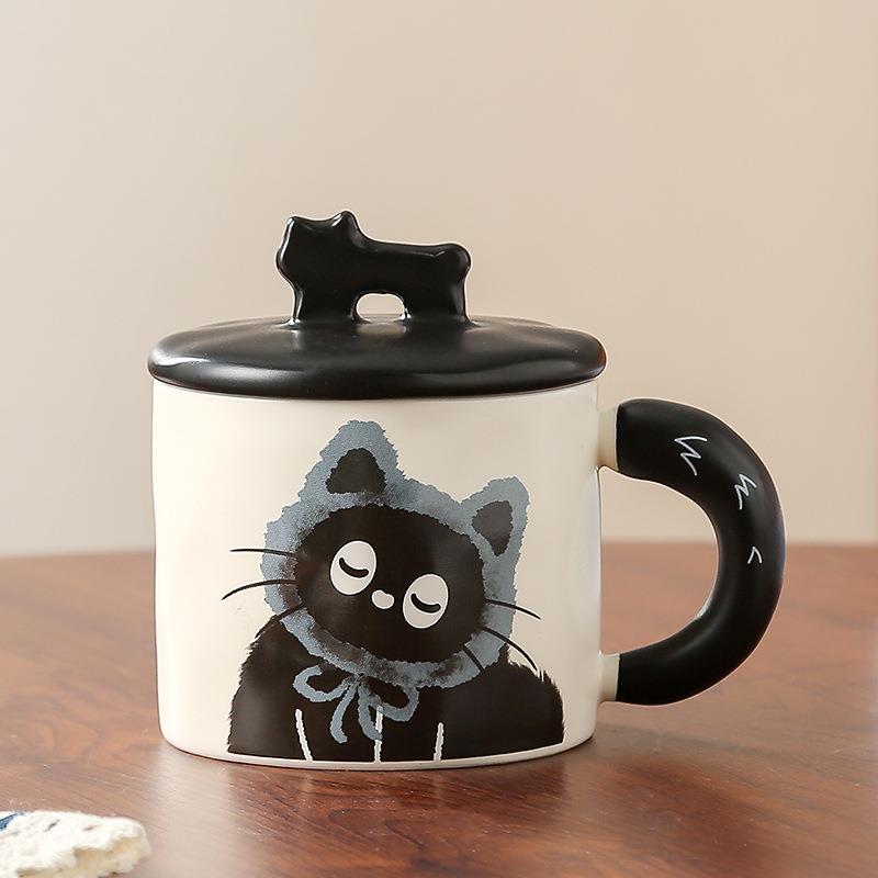 情侣水杯带盖猫咪可爱卡通小礼品陶瓷杯高颜值耐高温马克杯伴手礼