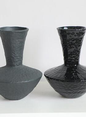 黑色红奢色陶VXB瓷日式花瓶家居装饰件客厅众小轻茶室插花器摆高