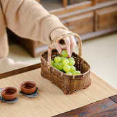 老式 紫竹编织篮子小号点心零食茶具手提收纳筐酒店茶楼复古提篮子