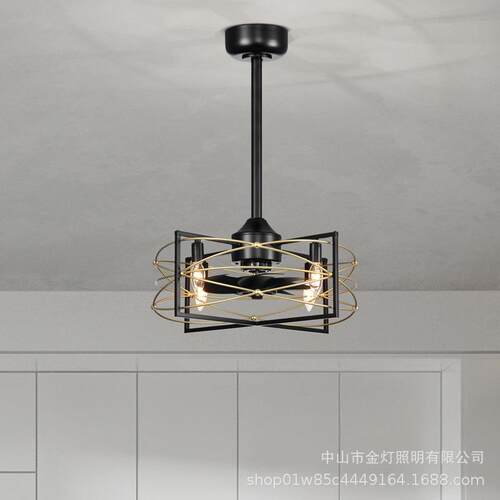 跨境复古工业风隐形风扇灯美式客厅餐厅卧室仿古吊扇灯亚马逊供货