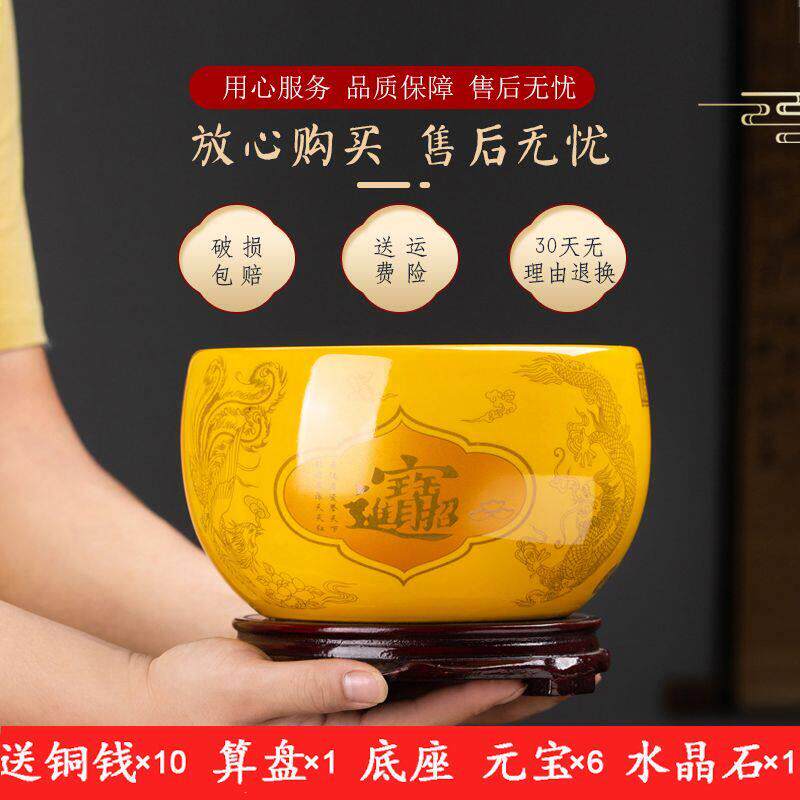 陶瓷聚宝盆摆件招财聚财家用客厅八方来财中式商铺景德镇陶瓷器
