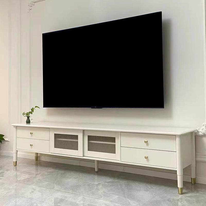 法式轻奢奶油风全实木白色电视柜简约客厅地柜影视柜储物边柜