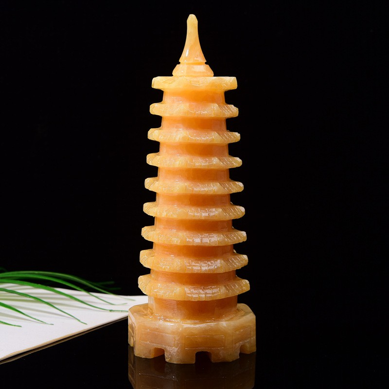 米黄玉文昌塔摆件书房装饰工艺品龙龟笔筒书桌摆件书房镇纸玉器
