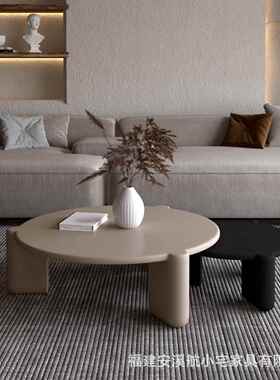 现代实简约木用家客厅卧师室小茶几圆形茶桌设计创意矮桌圆965416
