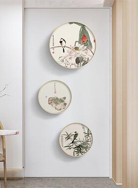 2020新中式木风客厅装饰画圆子形挂画花鸟翠绿原竹图小新清绿色壁