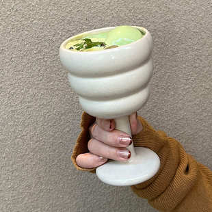 奶油风轻奢创意复古陶瓷小众设计葫芦高脚杯 新品