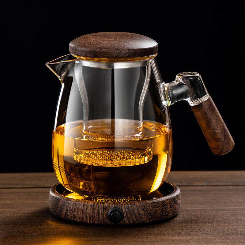 玻璃茶壶2024新加厚耐高温茶壶单壶茶水分离核桃边柄壶套装