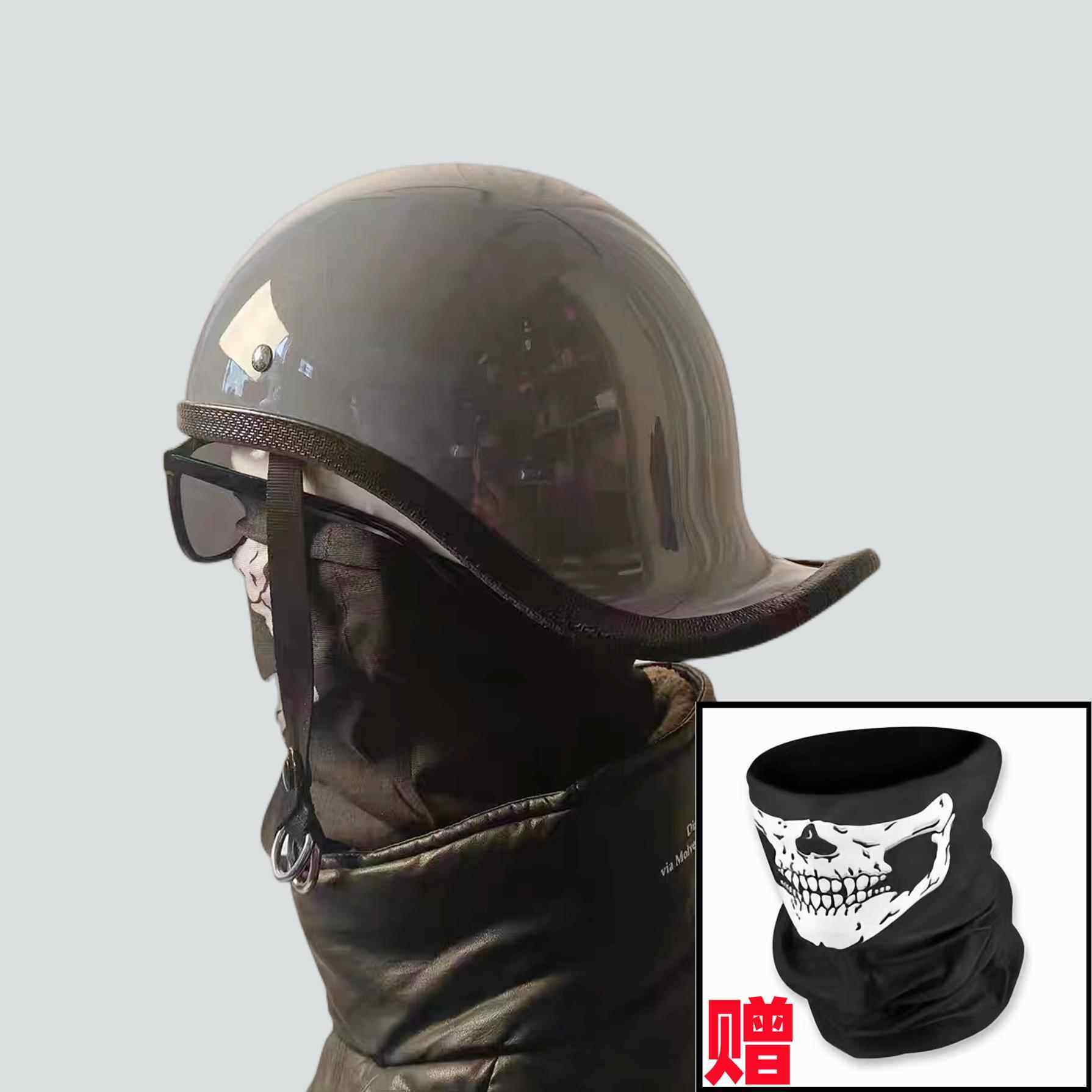 高档麦肯斯安官日式复机车半盔女巡航夏季男装饰玻全璃钢小盔体瓢