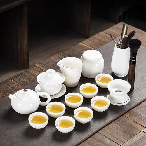 正品羊脂玉白瓷家功夫茶具茶杯套装德陶瓷用会厅办公室泡客茶化器