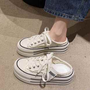 乞丐厚底帆布包头半拖鞋女春秋外穿2026新款运动懒人小白鞋0101w