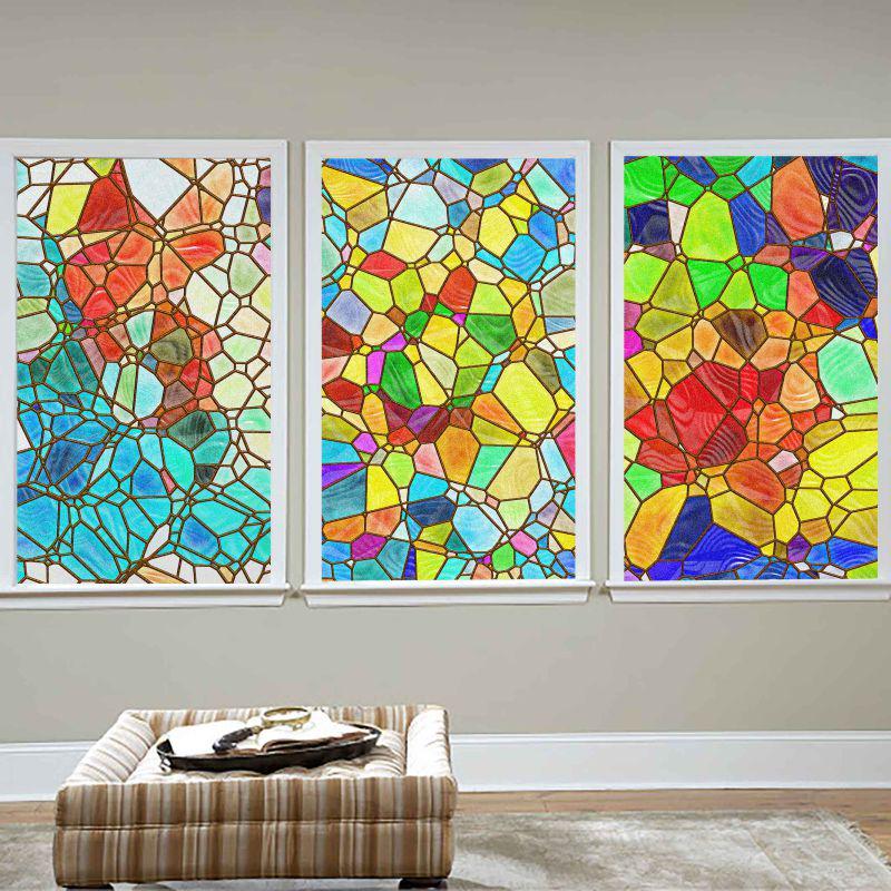 欧式彩色复古彩绘艺术静电磨砂玻璃贴膜卫生间窗户花贴纸新款