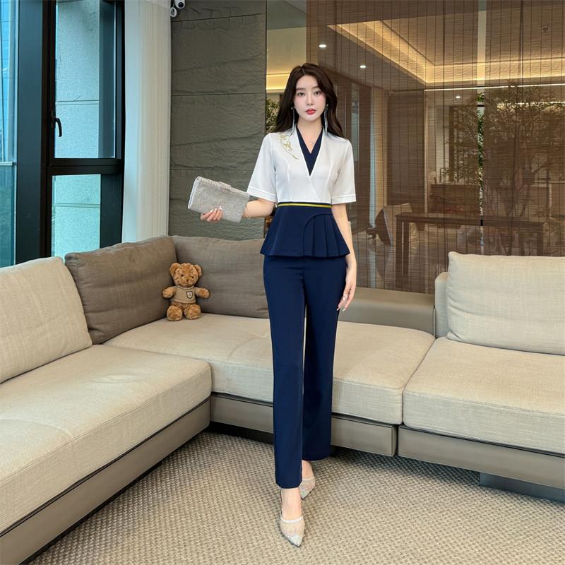 2024新款足疗工作服女高端气质显瘦套装足浴中心按摩技师服女高级