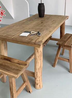 老榆木门板茶桌寂风旧木板实木步风OYV化板怀复古诧旧踏板民宿吧