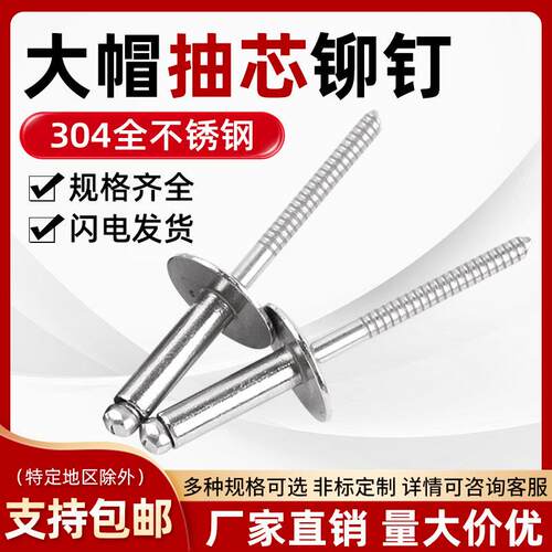 304全不锈钢大帽抽芯铆钉大头拉铆钉大帽沿拉铆钉拉钉大扁头铆钉