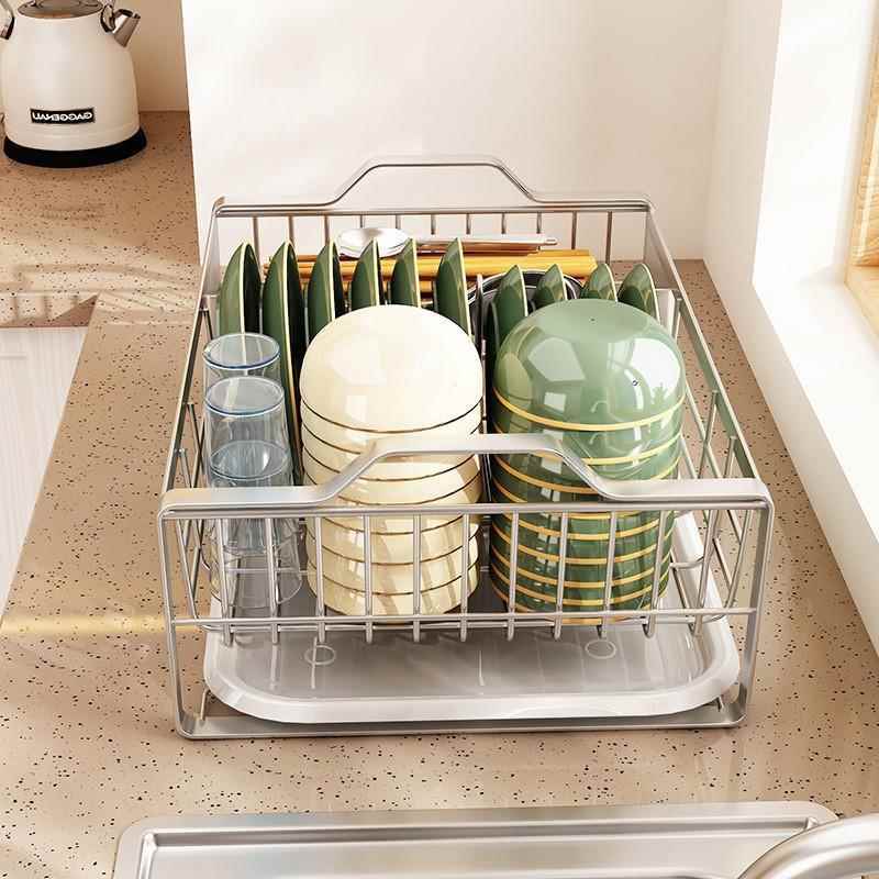 不锈钢304沥水碗架厨房面置物碗碟架子筷笼收纳盒沥水篮台置物架