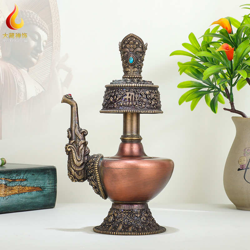 贲巴壶黄铜密宗鎏金文巴壶藏传佛具用品摆件供奉净水壶观音圣水