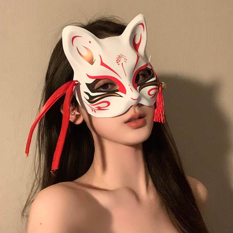 狐妖小红娘面具神明少女花脸面罩古风彩绘舞会酒吧半脸装扮面具