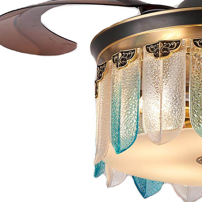 新中式吊扇灯风扇灯客厅餐厅卧室简约古典静音LED灯隐形风扇吊灯