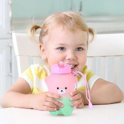 600ml Collapsible Water Bottle Silicone Gradient Bear Water