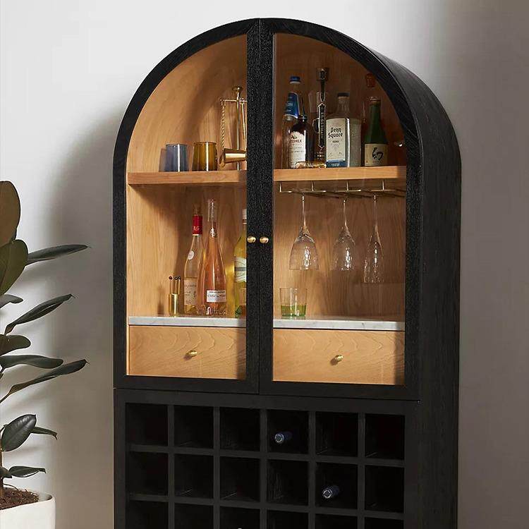 美式新古典实木黑色酒柜简约现代酒柜碗碟柜装饰柜法式客厅展示柜